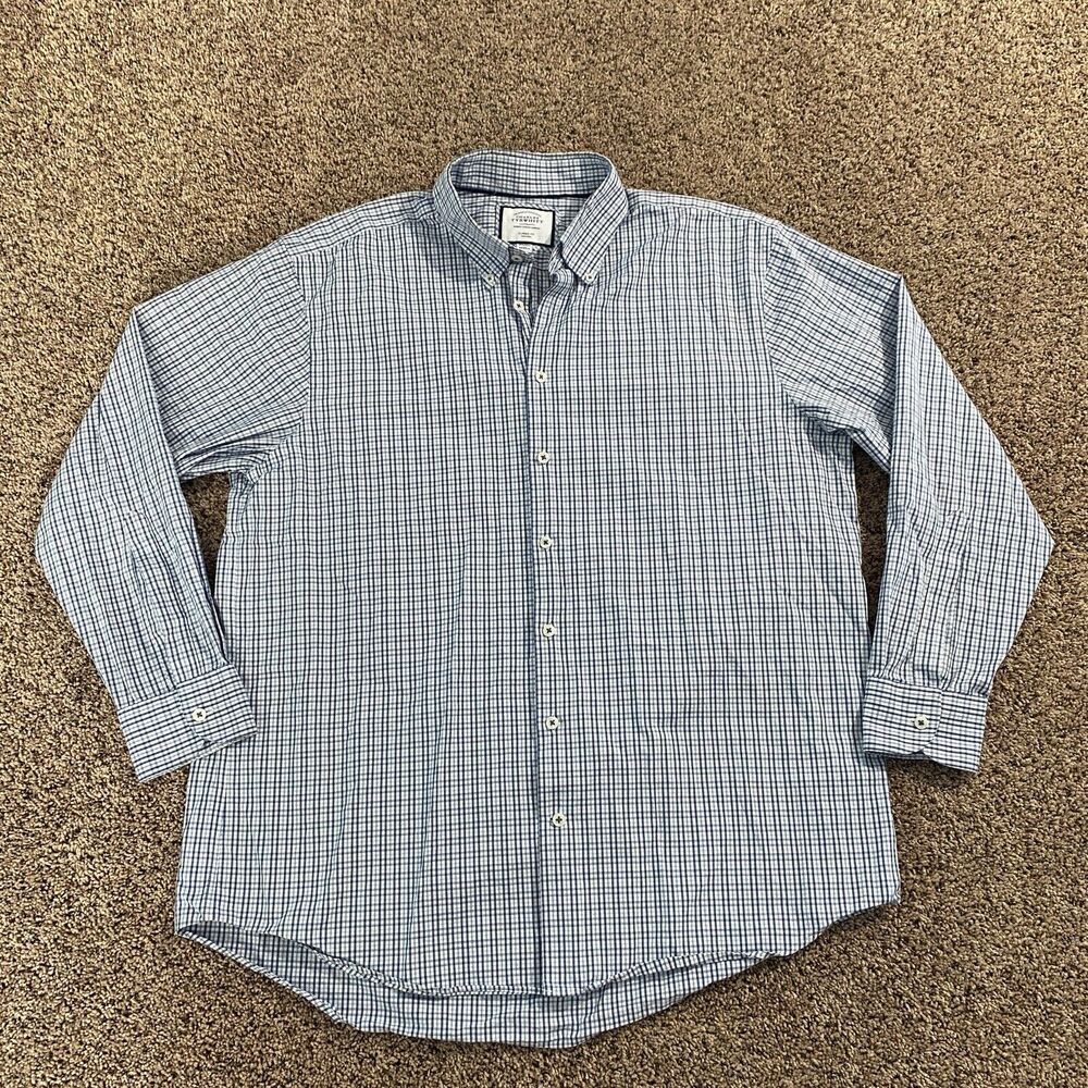CHARLES TYRWHITT 17 1/2-35 Dress Shirt Blue White Check NON IRON Classic Fit